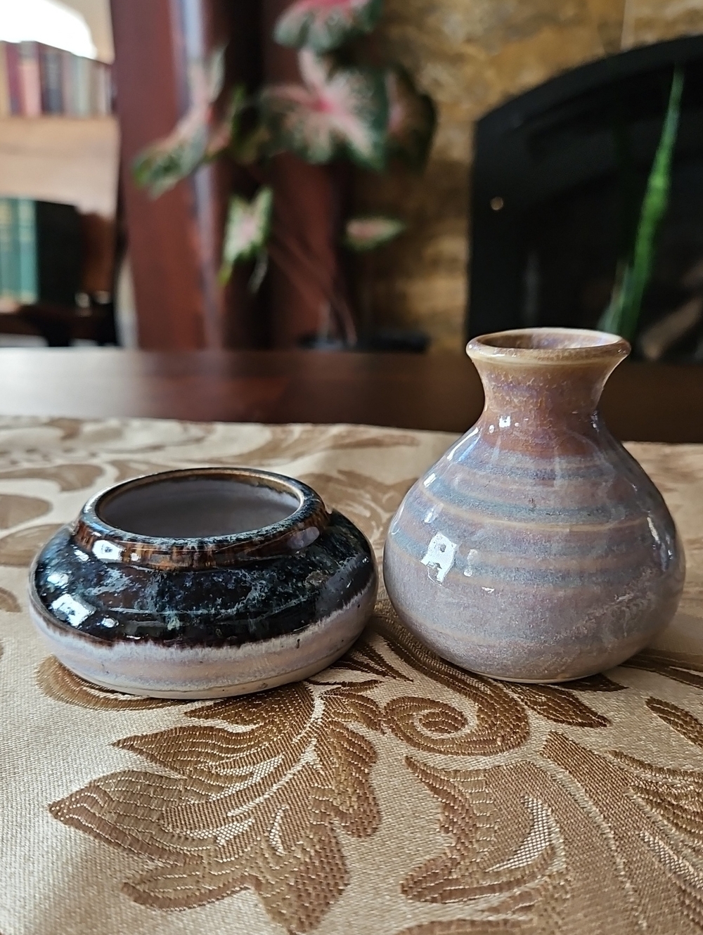 VTG Studio Pottery Vase & Matching Low Bowl Set of 2